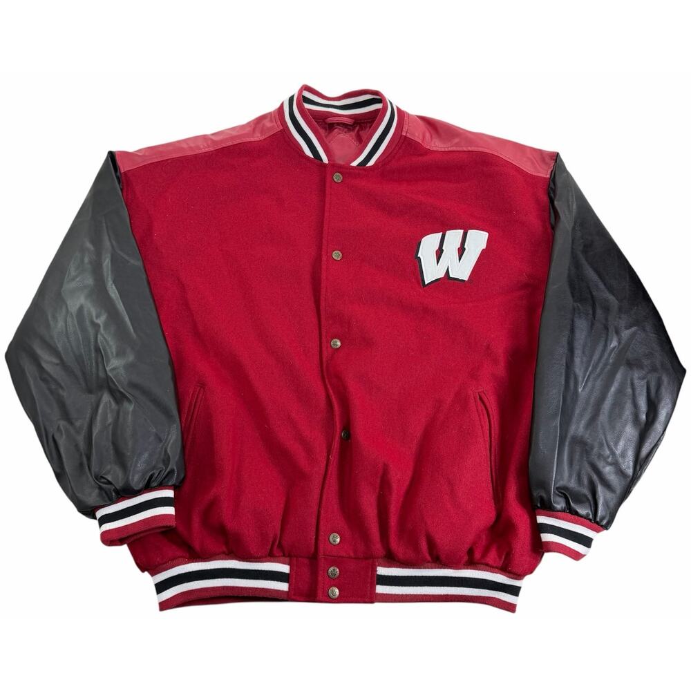 Vintage University of Madison Wisconsin Badgers Jacket Men's XXL Leather Varsity